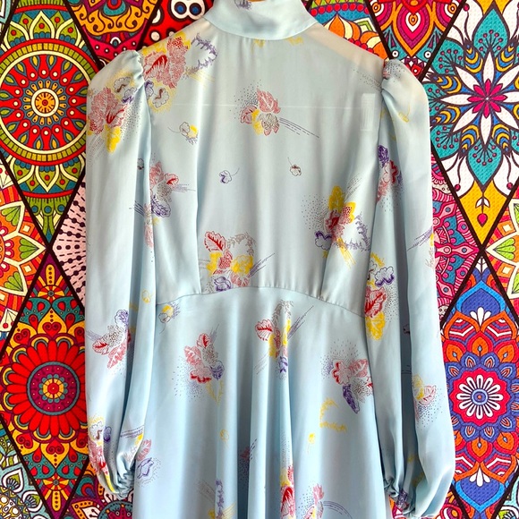 Vintage 1970s Sheer Mock Neck Long Sleeved Dress Sz 8 - Picture 3 of 8